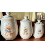 Vintage Tienshan Theodore Bear Canister Set Country Teddy 3 Pieces See P... - $28.49