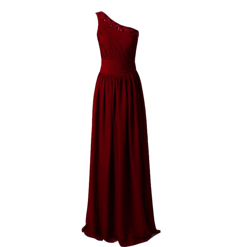 Kivary Women's Chiffon Beaded Sequins One Shoulder Long A Line Corset Prom Eveni