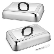 13 X 9 Inch Melting Basting Cover Set Of 2, Stainless Steel Metal Cheese Melt Do - £32.38 GBP