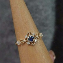 Anello di fidanzamento con diamante zaffiro blu taglio Princess da 1,50 ct... - £78.60 GBP
