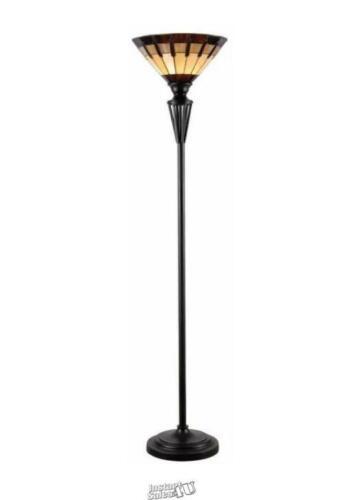 Kenroy Home Harmond 71 in. 1 light Tiffany Torchiere Lamp Art Glass Shade Black - $189.99