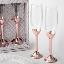 Metallic Rose Gold Glass Toasting Flutes New - $29.98