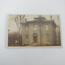 Real Photo Postcard RPPC Antique Brick House &amp; Trees Rocking Chairs Front Porch - £16.07 GBP
