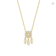 925 Sterling Silver 18&quot; Dreamcatcher Pendant Necklace 18K Gold Plated - £18.34 GBP
