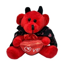 Valentine Red Devil Black Cape with Hearts Holding Red &quot;Love&quot; Pillow 7&quot; Plush - £10.23 GBP