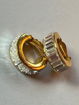 Joan Rivers Signed Channel Set Clear Rhinestone Baguette Goldtone Hoop C... - £22.22 GBP