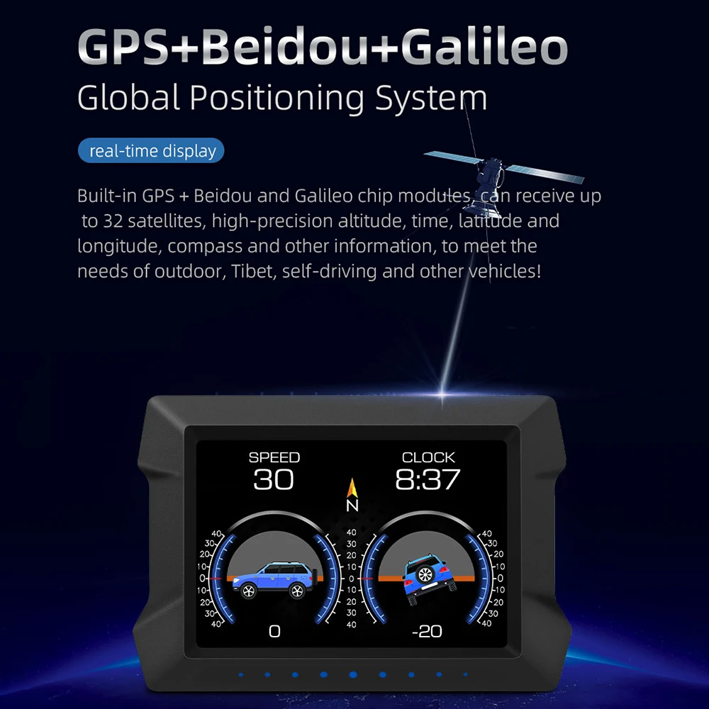 P22 HUD Clock Slope Meter GPS Speedometer Car Head Up Display On Board Compute - £44.55 GBP