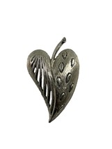 Vintage Silver Tone Heart Shaped Leaf Brooch Large Open Work 2.75&quot; - $18.81