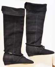 Seychelles Boots Wedge Suede Tall Knee /Over Roll Top Braid Strap Black 7.5 New - £30.77 GBP