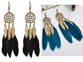 1 Pair Spring Clipon Or Pierced Copper Feather Dangle Drop Earrings - £4.70 GBP