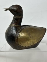 VTG Wood Duck Statue Decoy Desk Paper Weight Hand Crafted Carved Brass Fitted - £31.61 GBP