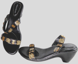 Naturalizer Women 8225NA20 Tile Strap Sandals Size 9.5 Leather Slip On Black - £7.94 GBP