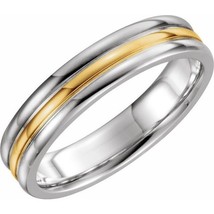 14K White Yellow and White Gold 5MM Grooved Wedding Band - £872.45 GBP+
