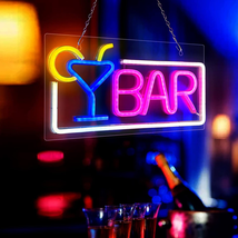 Neon Bar Sign with Metal Chain LED Neon Lights Wall Décor for Man Cave Nightclub - £34.55 GBP