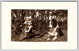 RPPC Little Girl Marjorie Ladd And Her Dog On Lawn Real Photo Postcard P28 - £10.38 GBP