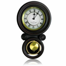 Bedford 16.5&quot; Contemporary Round Wall Clock Black Finish with Pendulum &amp;... - $96.69