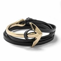 Namaste Adjustable Curved Anchor Half-Cuff Nautical PU Leather FREE Bracelet - £11.15 GBP