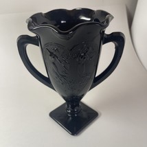 LE Smith 1930s Black Amethyst 7” Glass Trophy Vase Heart w/ Dancing Nymphs - £20.12 GBP