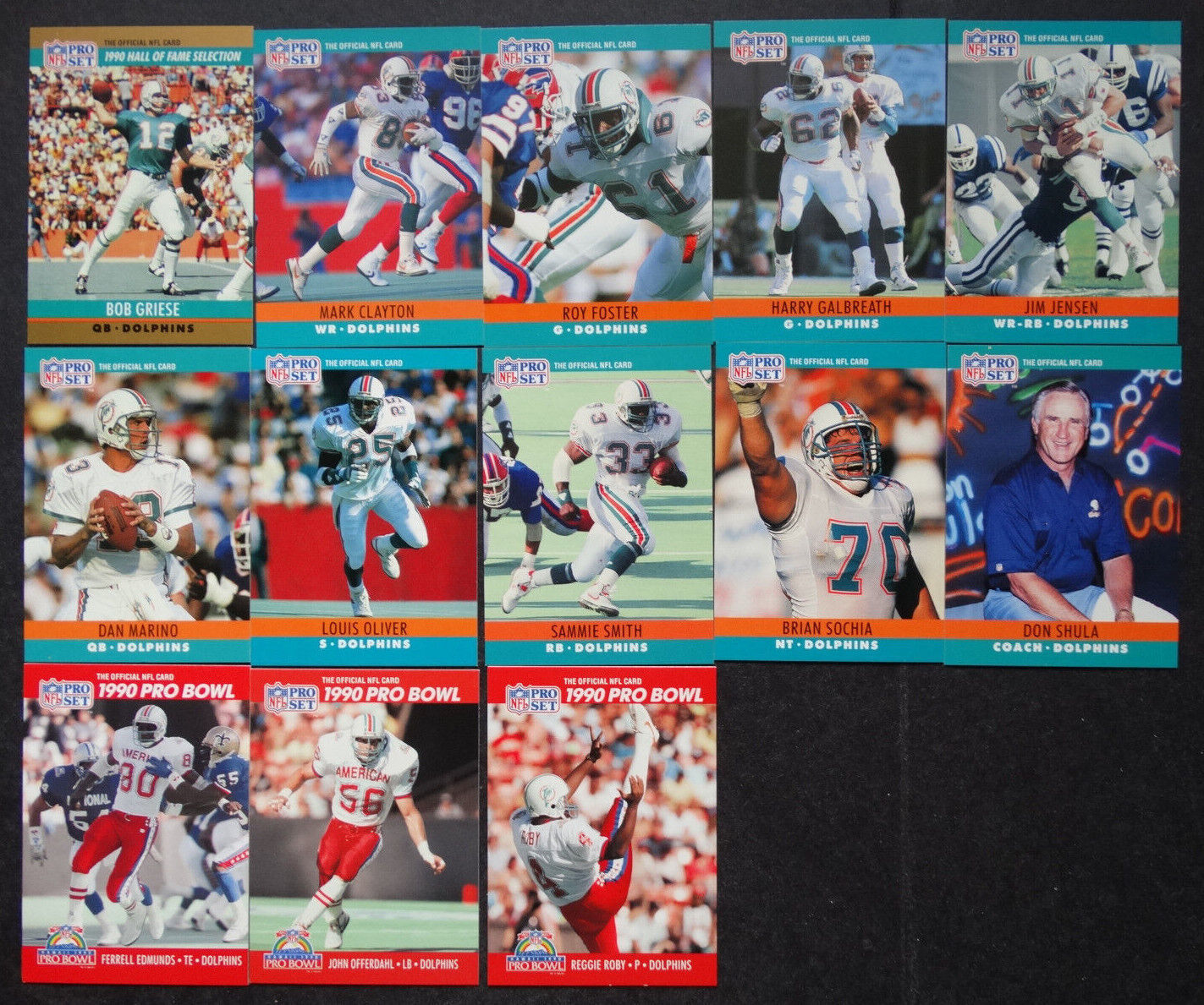 Primary image for 1990 Pro Set Series 1 Miami Dolphins Team Set of 13 Football Card