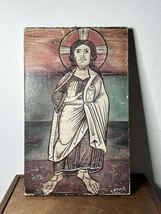 1977 Christ Pantocrator Printed 1st Communion Icon on Wood Wall hanging - $24.75