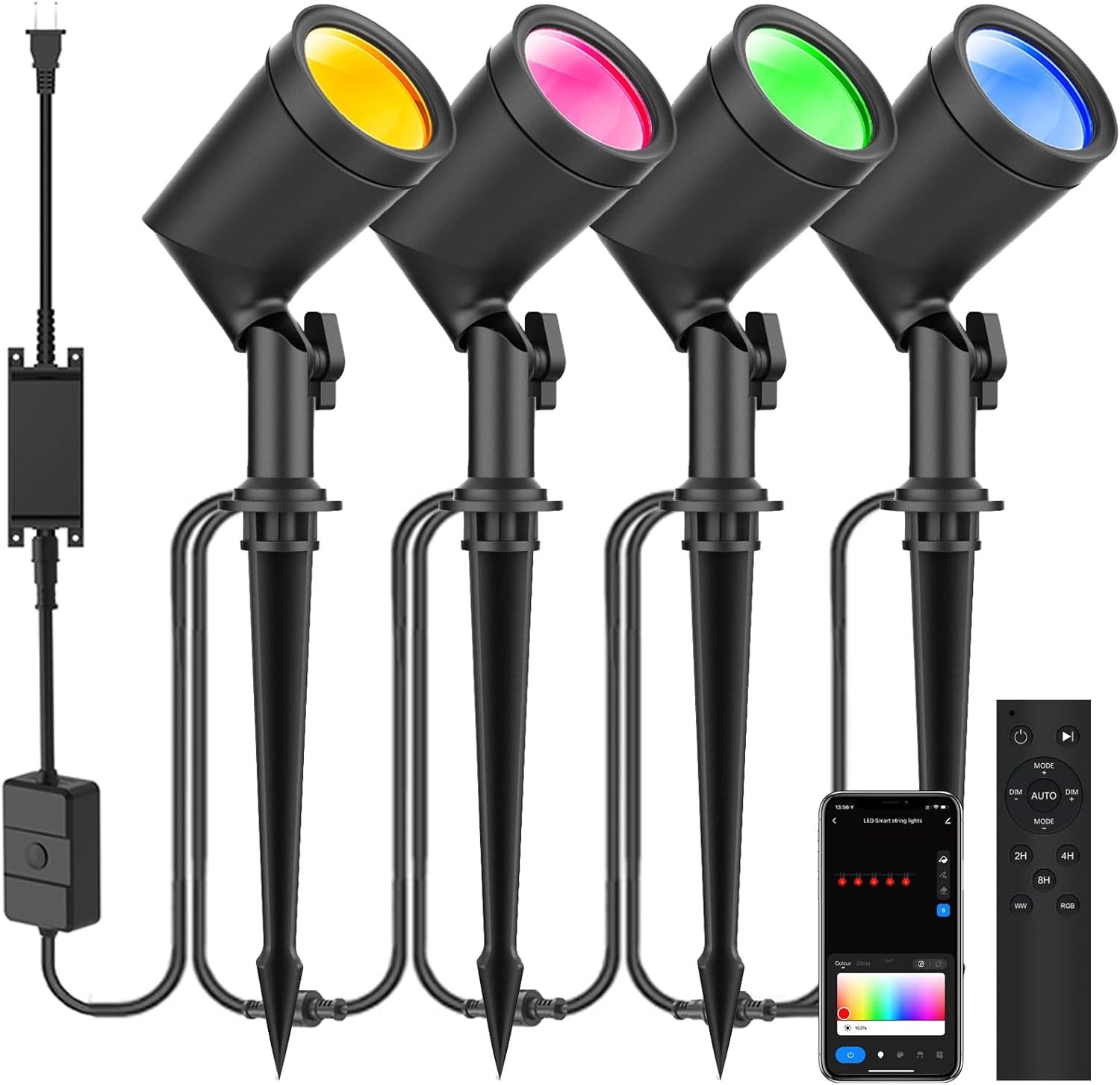 Zyan 4 Pack 24W Smart Landscape Lights, Ip65 Waterproof, Rgbw, And Fencing. - $109.99