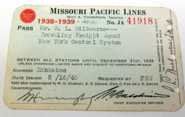Missouri Pacific Lines Employee Pass 1938-1939 RL Milbourne JA41918 - £15.71 GBP
