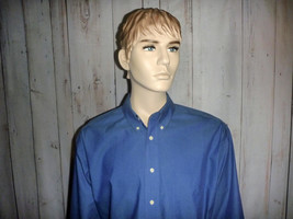 Eddie Bauer Men&#39;s XL Tall Shirt Solid Blue L/S All Cotton Button Down Co... - $27.77