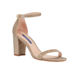 Stuart Weitzman Nearlynude Block-Heel Glitter Sandals Gold Shoes US 10.5... - £98.59 GBP