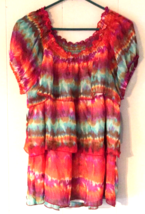 Ny Collection blouse size XL women short sleeves tie-dyed ruffles New wi... - $14.80