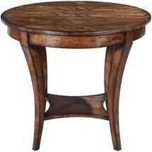 Side Table Ballard Round Mango Solid Wood Rustic Pecan, Lower Tier Tapered Legs - £820.64 GBP