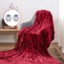Costway 84&quot; X 90&quot; Flannel Heated Blanket Electric Throw W/ Dual Controllers Red - £120.88 GBP