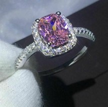 2.50Ct Cushion Simulated Pink Diamond Halo Engagement Ring 14K Whie Gold Plated - £79.62 GBP