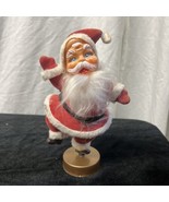 Nice Vintage Flocked velvet Dancing Santa Figure on Gold Stand 9&quot; tall C... - $570.01 MXN