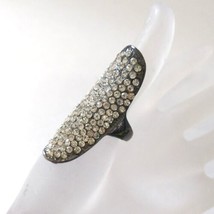 Crystal Pave Ring Sz 9 Large Statement Gunmetal Chunky Sparkly Blingy Rhinestone - £23.44 GBP