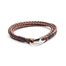 Tribal Steel Men&#39;s Two Tone Brown Leather 4 Strand Bracelet with Stainle... - $46.00