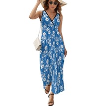 Mondxflaur White Hibiscus Summer Dresses for Women V-neck Sleeveless Long Dress - £28.76 GBP+