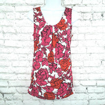New York &amp; Company Womens Blouse Medium Pink Red Orange Floral Roses Stretch Top - £15.76 GBP