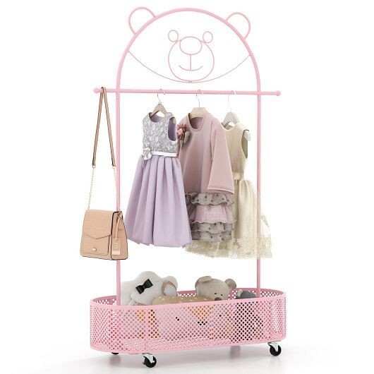 Kid Clothes Rack with 3 Adjustable Heights and Wheels-Pink - Color: Pink - $123.71