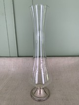 Duchin Sterling Silver with Etched Leaf Pattern Glass Vase Weighted 9 3/... - $15.00