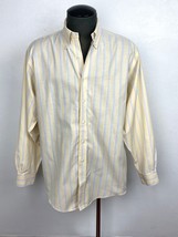 Brooks Brothers 346 Mens Large Oxford Dress Shirt Yellow w Blue Stripes Cotton - £19.51 GBP