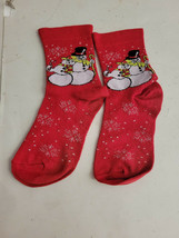 Womens Snowman Christmas Socks Red Snowflakes - $4.99