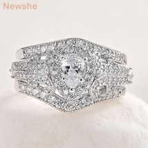 3 Pcs 925 Sterling Silver Wedding Rings for Women 1.4 Ct Pear Shape AAAAA CZ Eng - £49.48 GBP