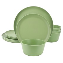 Gibson Home Fairhope 12 Piece Melamine Round Dinnerware Set in Matte Green - $80.99