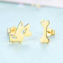 Dog Bone Stud Earrings S925 Silver Earrings Simple Love Cartoon South Korea Crea - $13.00