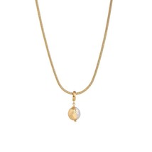 18K Gold Plated Half Foiled Nugget Charm Necklace, gift for her, shiny, ... - $40.42