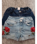 2 Girls Junior Jean Shorts - Light with Roses Applique and Dark - $20.51 CAD
