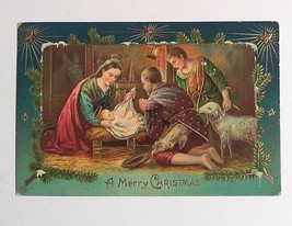 EAS A Merry Christmas Nativity Scene Gold Embossed Gel Postcard Germany 1909 - £11.78 GBP