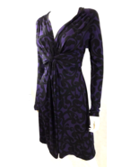 New York &amp; Co A Line Dress V Neck Long Sleeve Black &amp; Purple Career Casu... - £19.73 GBP