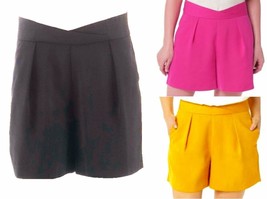 DuJour High Waist Pleated Shorts Black, Pink &amp; Yellow Sizes 4-14 NIP - £23.44 GBP