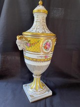 Large antique German Dresden Porcelain Urn With Lid Figural Ram Handles - £339.72 GBP